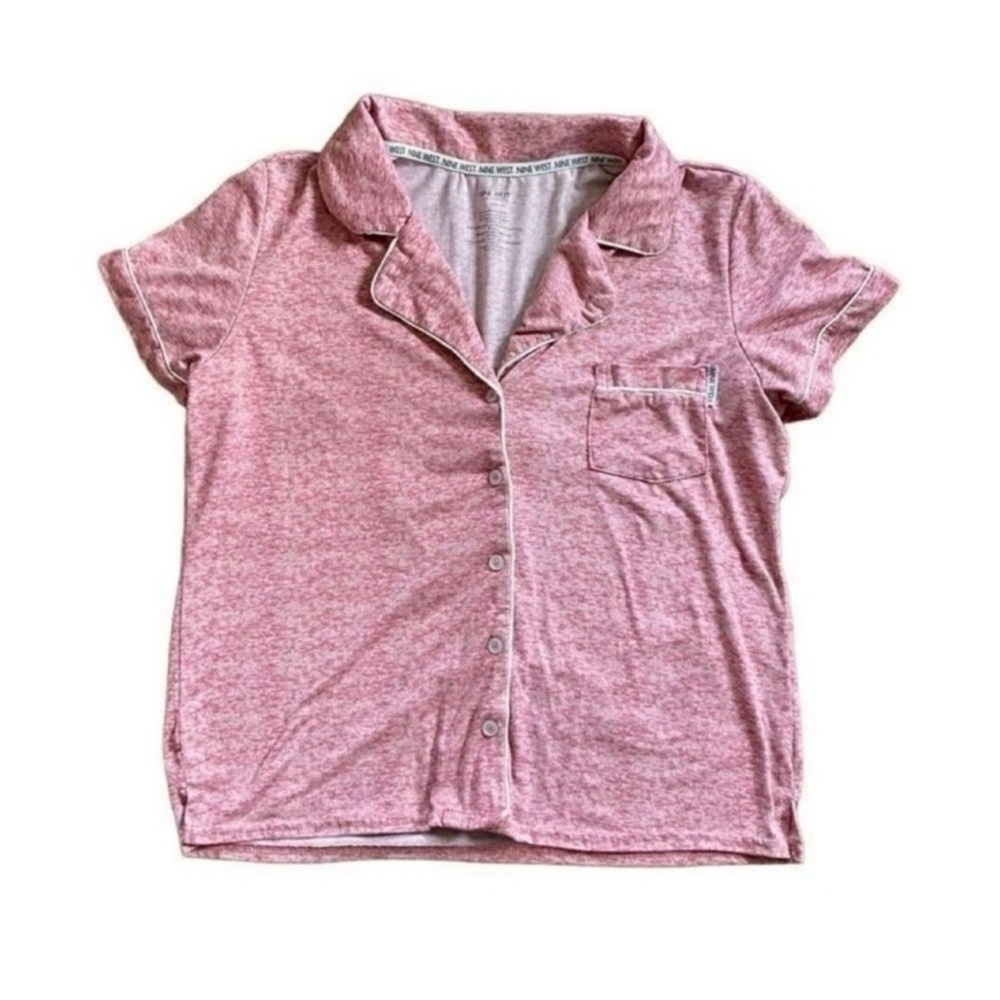 Nine West Sleepwear Pink & White Trim Button Down Short Sleeve Top Sz Large - Picture 6 of 10